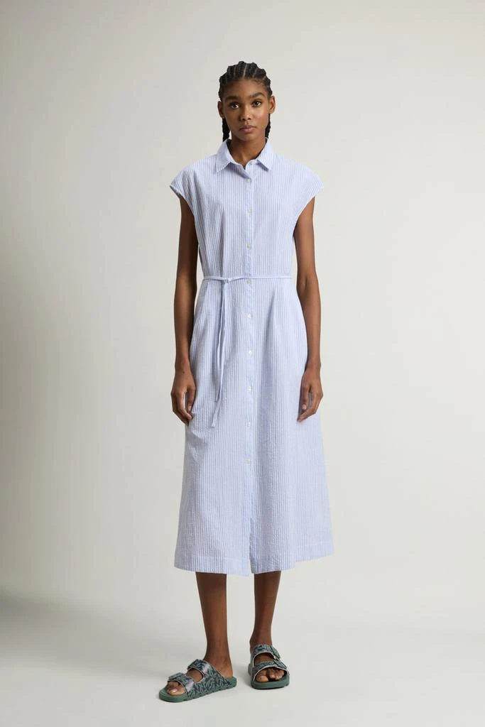 Woolrich Stretch Seersucker Cotton Shirt Dress - Women - Blue 1