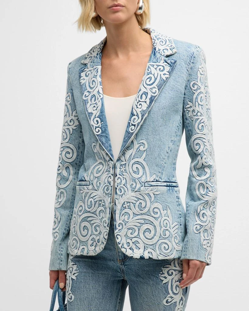 Alice + Olivia Macey Embroidered Denim Blazer 3