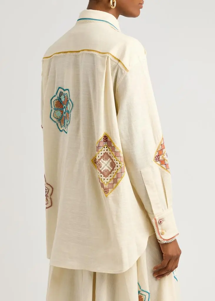 Zimmermann Ottie Doily crochet-panelled cotton shirt  3