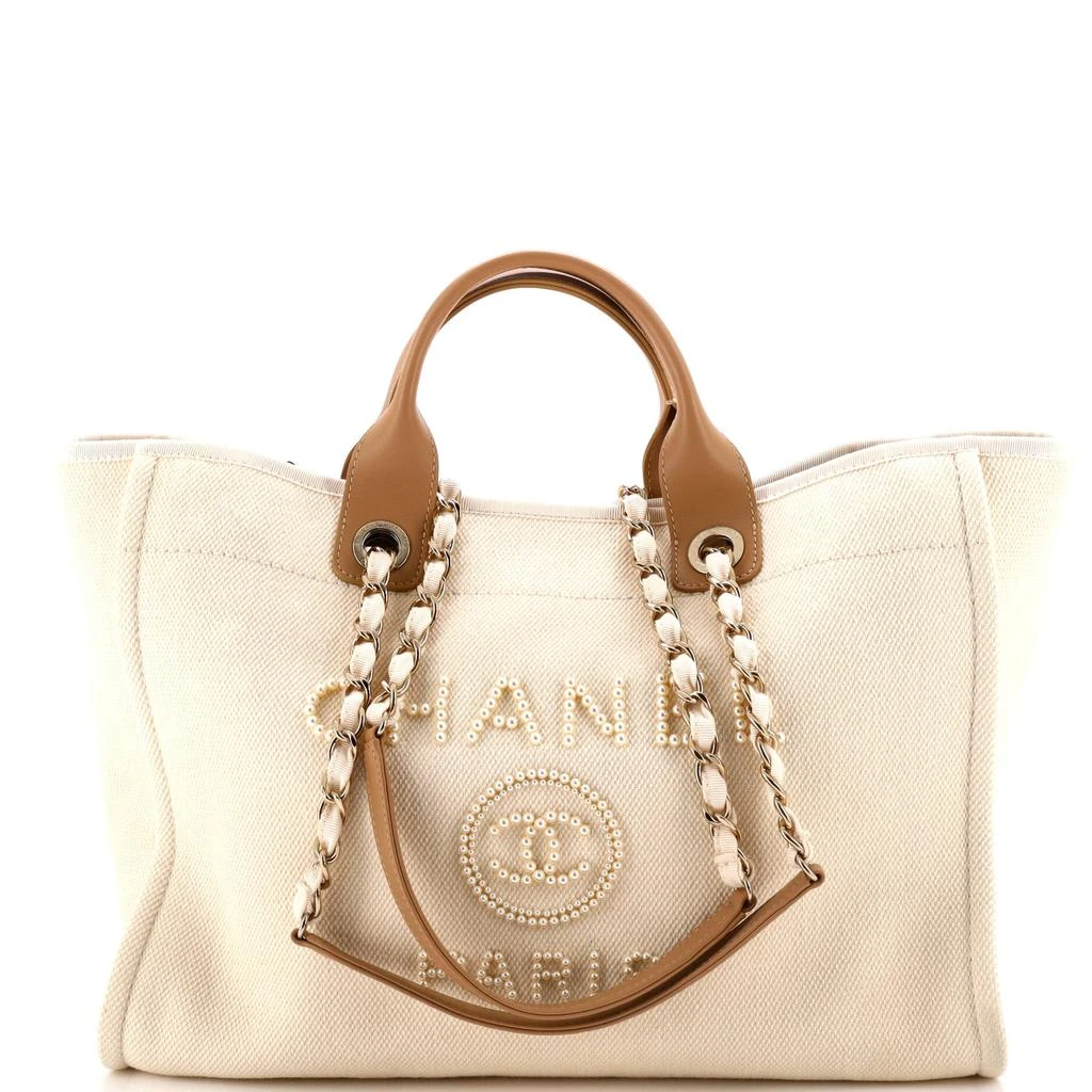 Chanel Deauville Tote Pearl Embellished Canvas Medium 1
