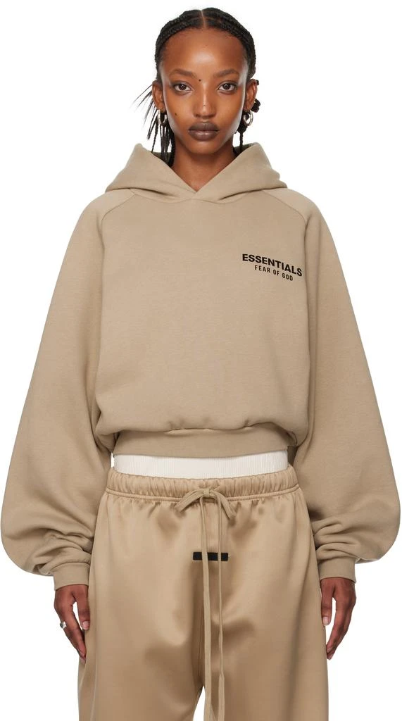Essentials Beige Fleece Cropped Hoodie 1