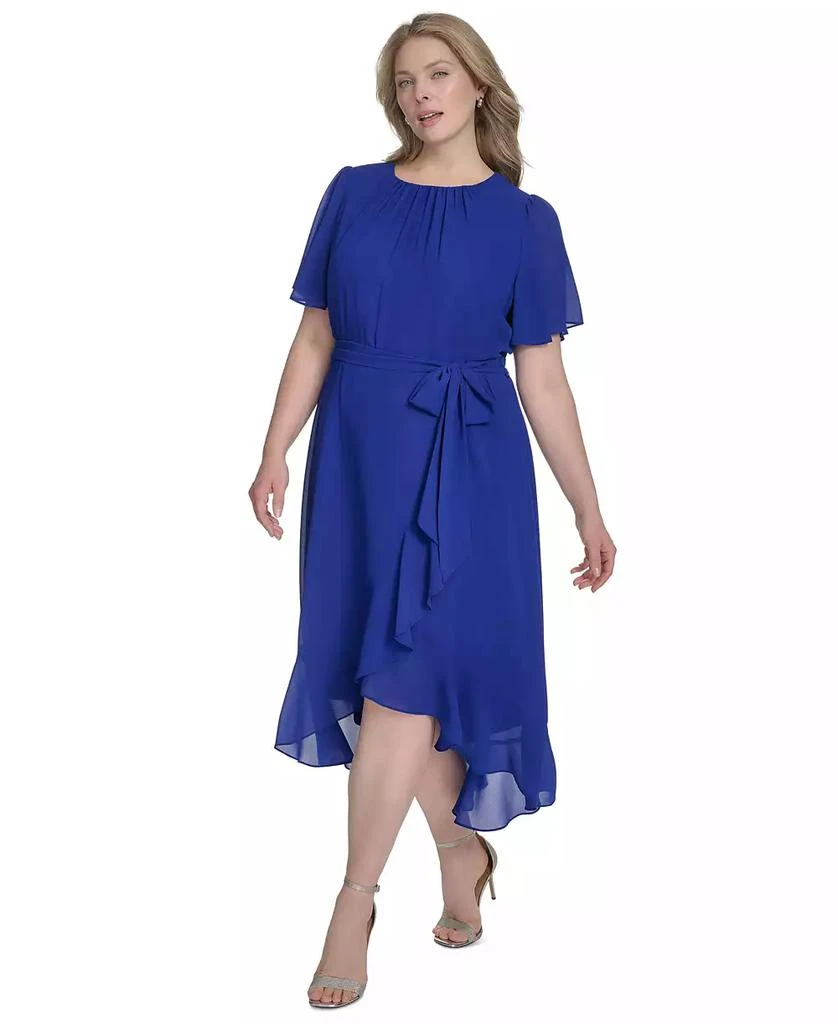 Jessica Howard Plus Size Chiffon Tie-Waist Ruffle-Trim Midi Dress 2