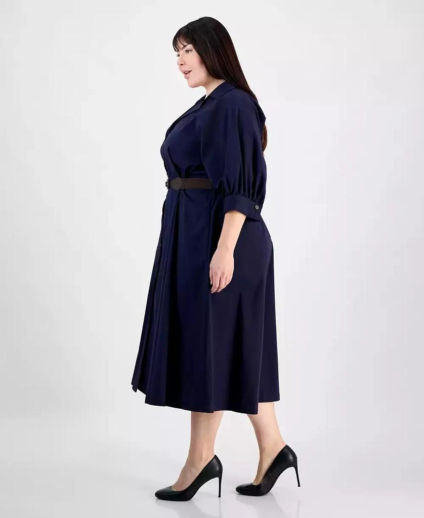 Sandra Darren Plus Size Button-Down 3/4-Sleeve Belted Dress 4