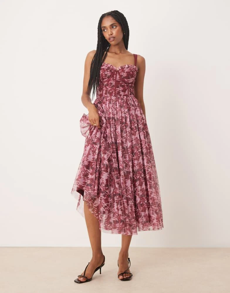 Lace & Beads corset midi dress in berry rose floral  On Sale Now with Up  to 25% Off | Discover Exclusive Deals & Savings at BeyondStyle  Authentic  Lace & Beads