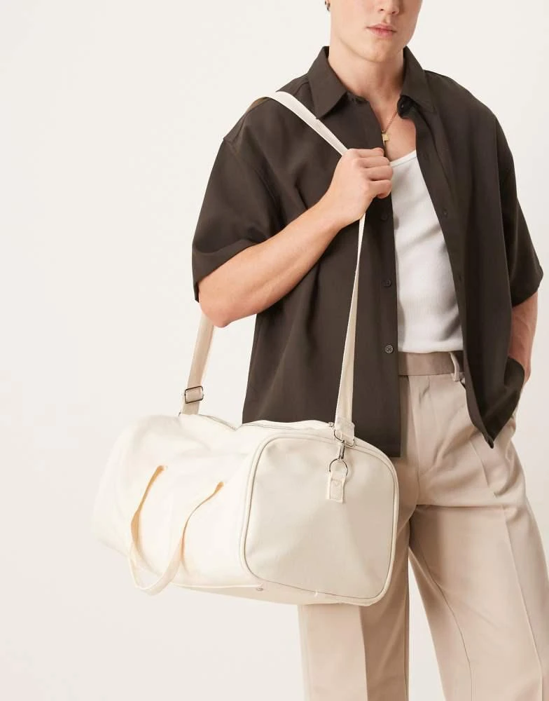 ASOS ASOS DESIGN canvas weekend duffel bag in ecru 4