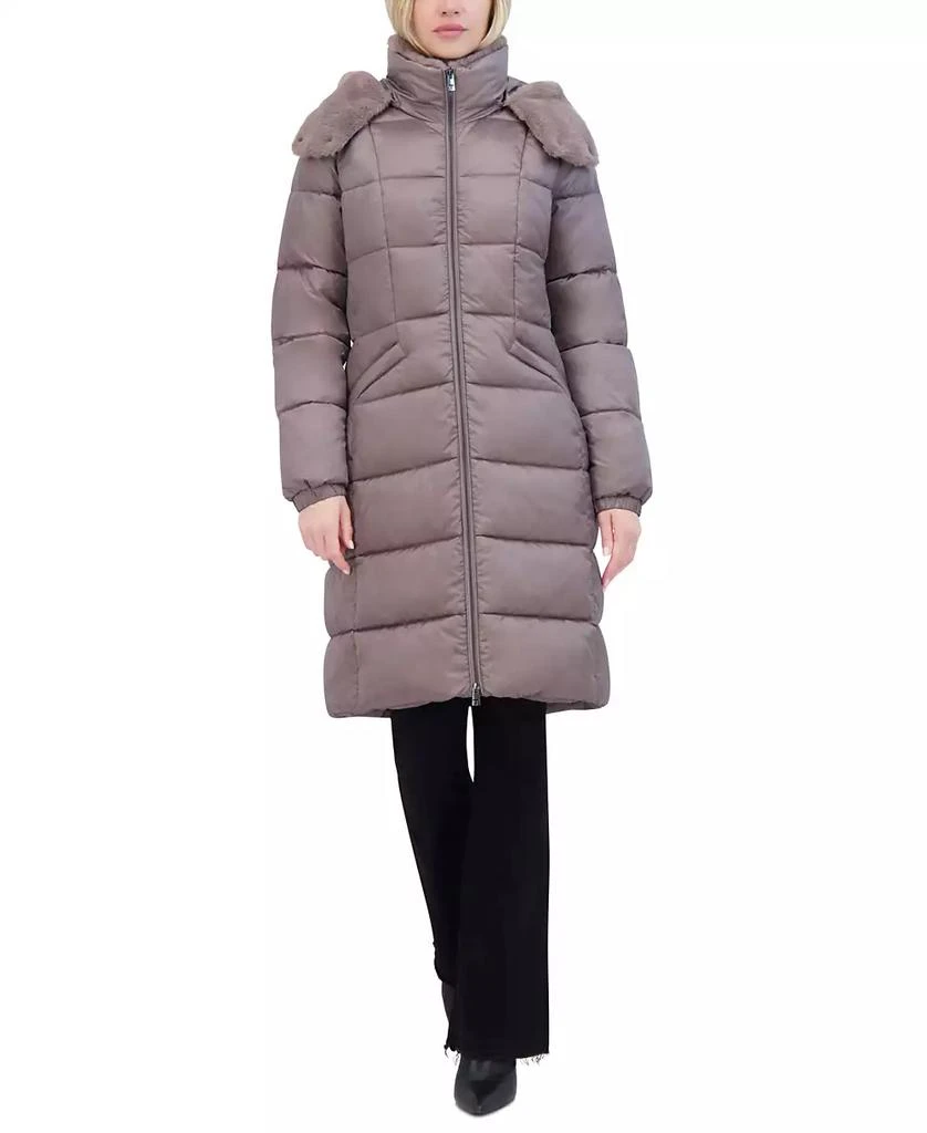 Tahari Women's Shine Faux-Fur-Trim Hooded Puffer Coat 4