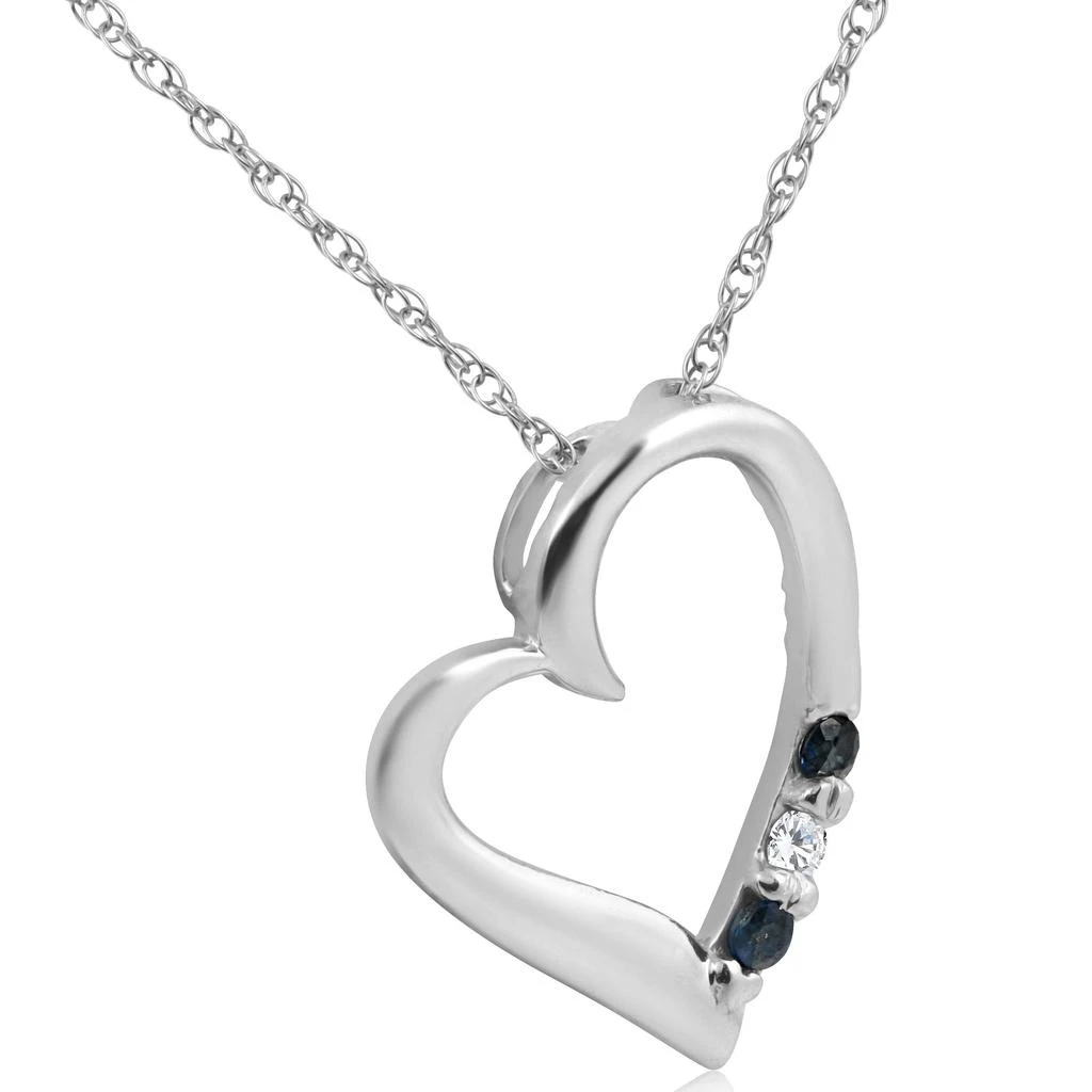Pompeii3 Diamond 
Blue Sapphire Heart Pendant 3-Stone 14K White Gold with 18" Chain 2