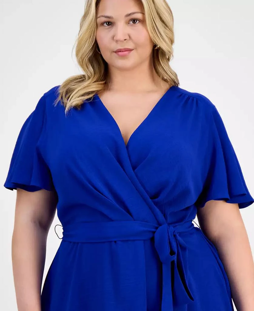 Connected Plus Size Tie-Waist Flutter-Sleeve Midi Dress 3