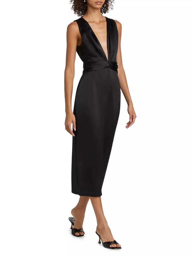 Ramy Brook Talon Satin Plunge Midi-Dress 2