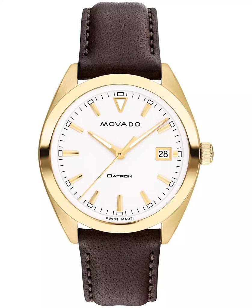 Movado Men's Heritage Datron Swiss Quartz Chocolate Genuine Leather Strap Watch 39mm