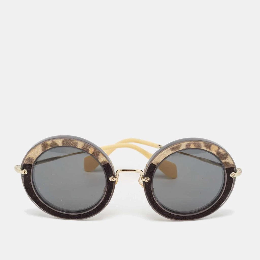 Miu Miu Miu Miu Black/Yellow Leopard Print SMU08R Round Sunglasses 1