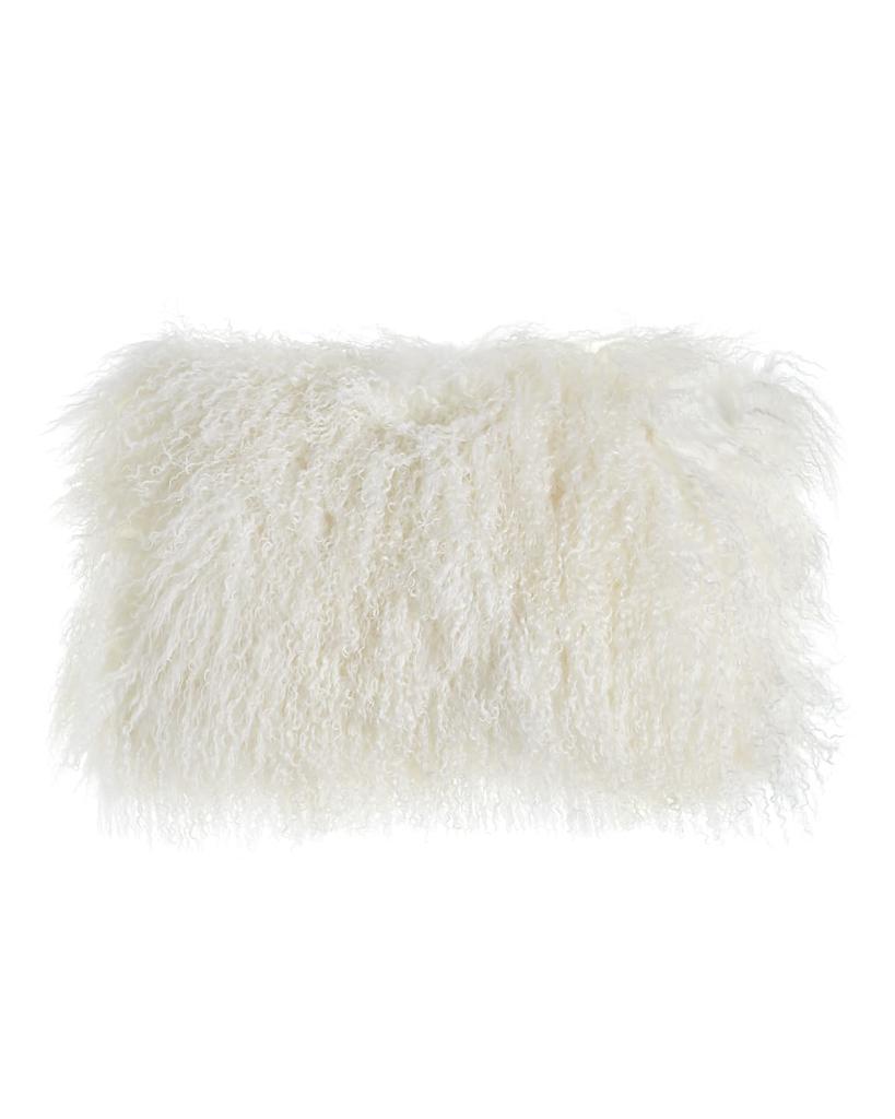 Massoud White Tibetan Lamb Pillow, 20" x 12"