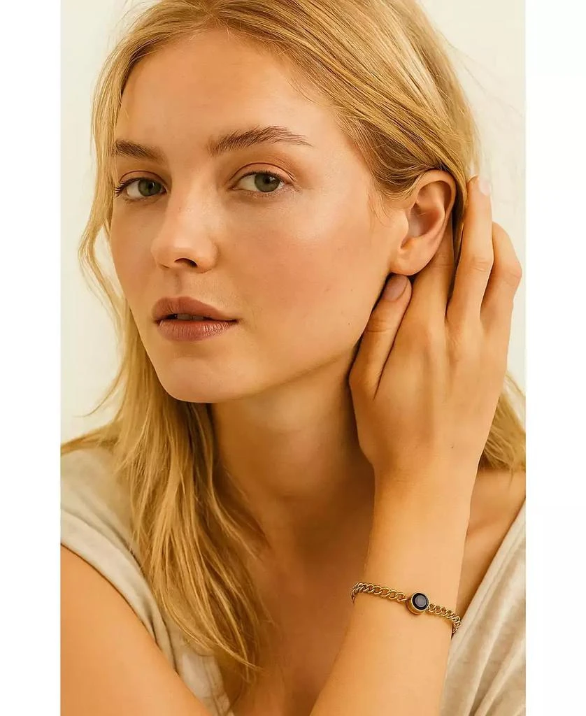 Dloria Link Chain Bracelet for Women with Black Crystal Charm 2