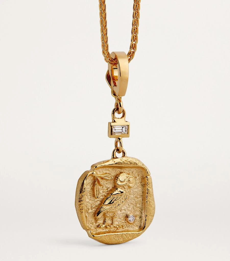 Azlee Small Yellow Gold and Diamond Owl of Athena Coin Charm 4