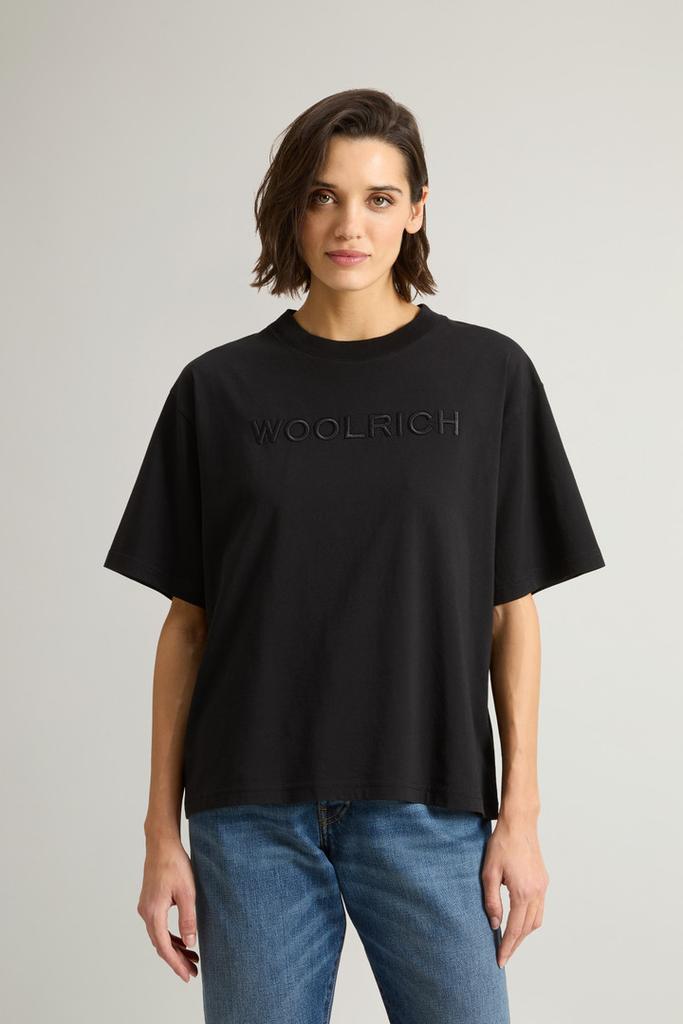 Woolrich T-shirt in Pure Pima Cotton with Chest Logo - Women - Black