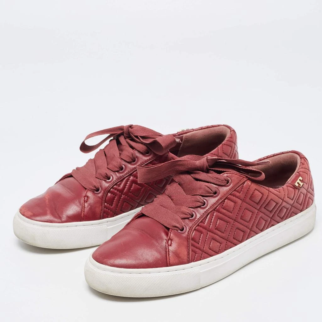Tory Burch Tory Burch Red Quilted Leather Marion Lace Up Sneakers Size 38 2