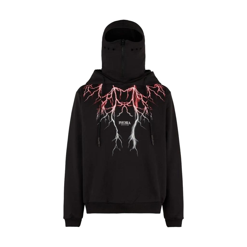 PHOBIA Lightweight Men's Hoodie Lightning Balaclava Hoodie Black/red/grey