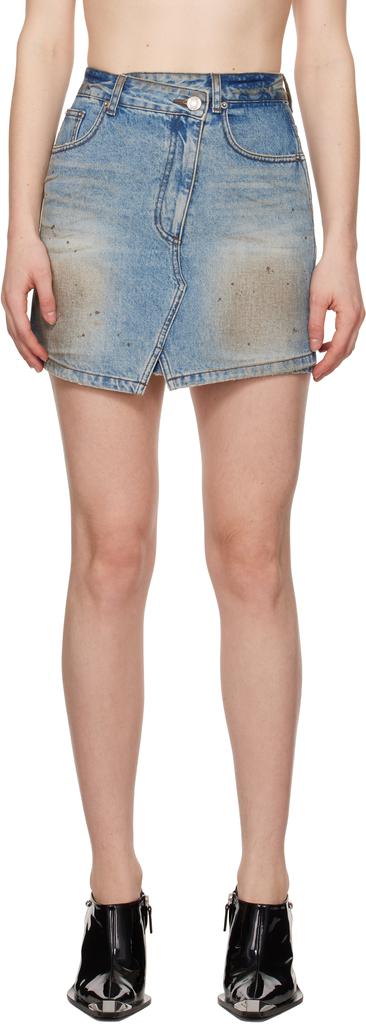 Juun.J Blue Tilted Denim Miniskirt