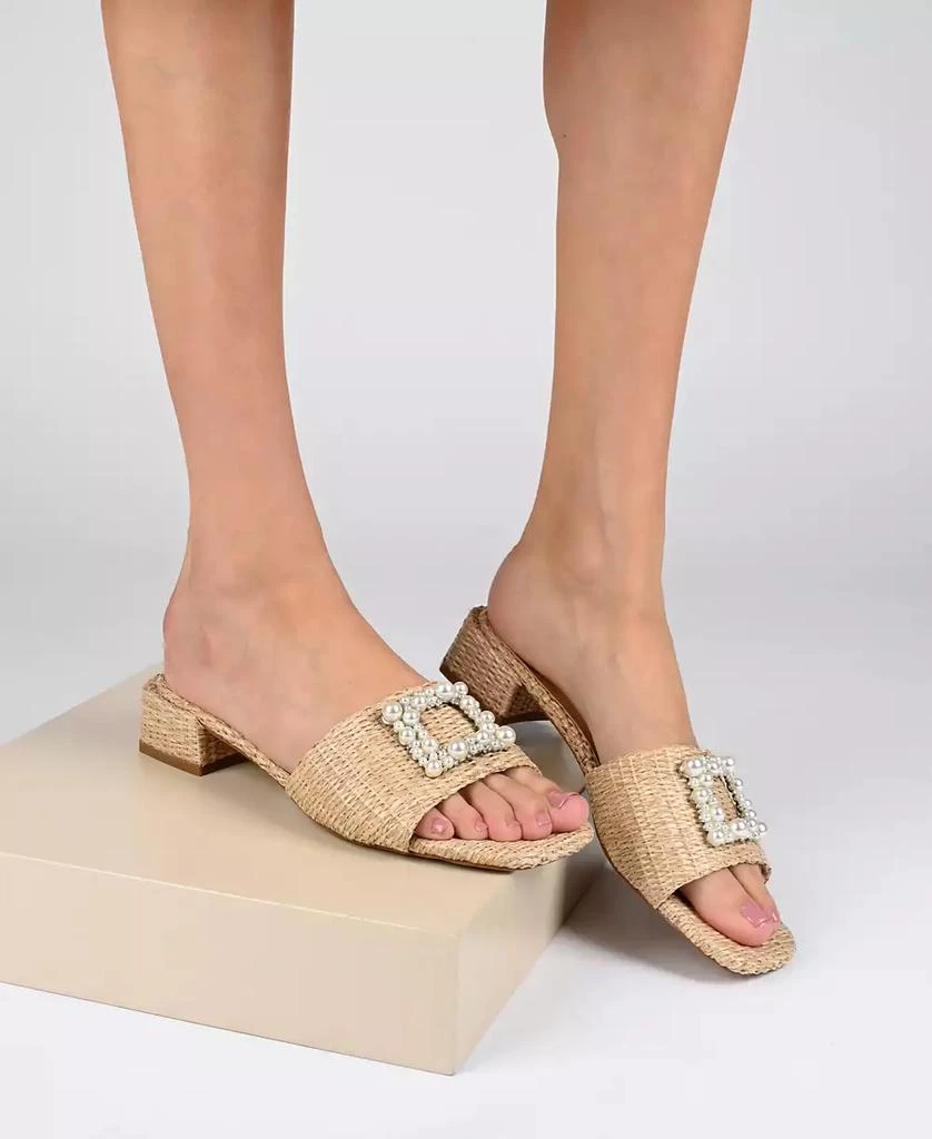 Journee Collection Women's Justina Ornamented Raffia Slide Sandals 6