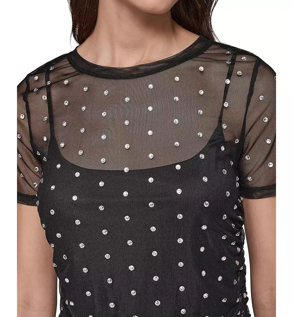 Karl Lagerfeld Paris Women's Embellished Mesh Crewneck Top 4