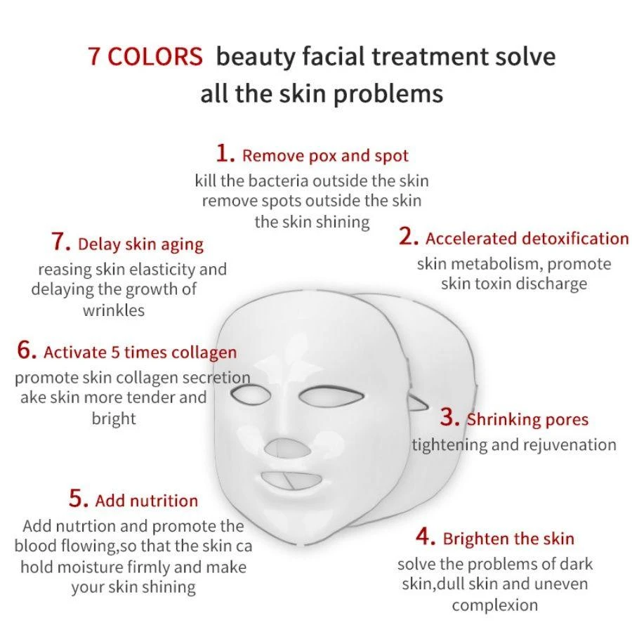PROXXI Skin Care Led Mask 7 Colours LED Light Therapy Face Beauty Deviteces Skin Rejuvenation Home Face Lifting Whining Beauty Device with Free Gift 4