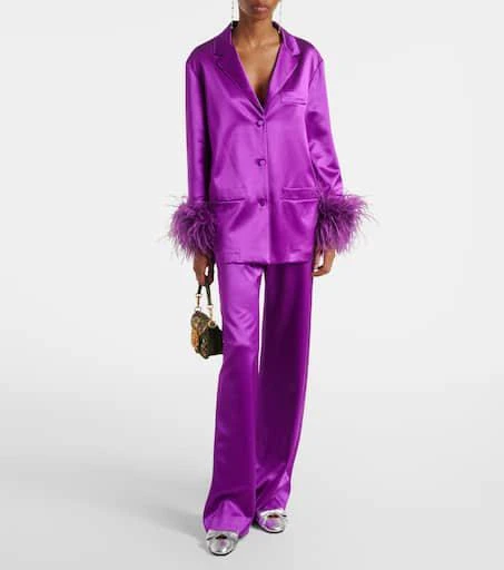 Valentino Feather-trimmed silk satin shirt 2
