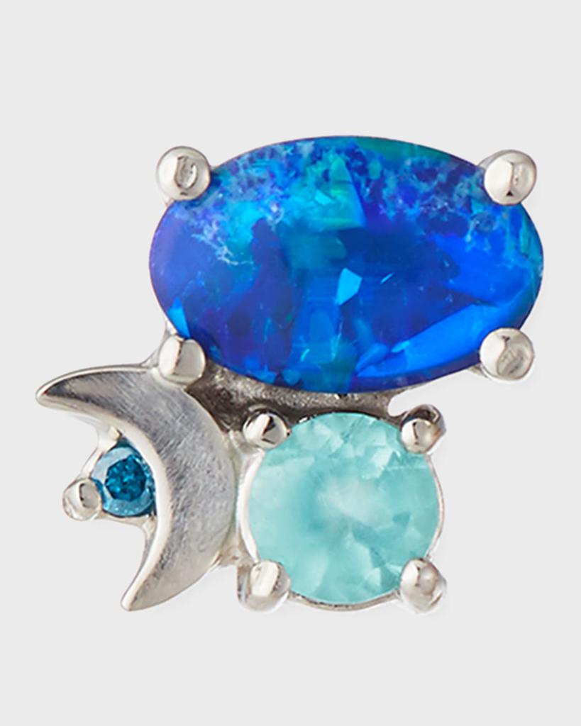 Stevie Wren GemBar 14k White Gold Moon & Opal Single Stud Earring