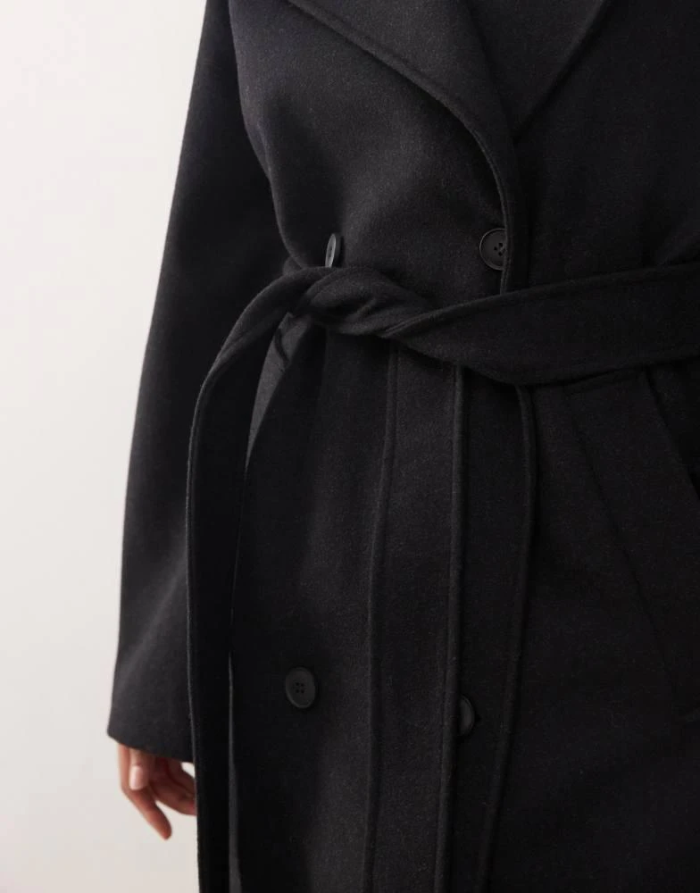 Weekday Weekday Kia wool blend oversized coat with tie waist detail in black 3