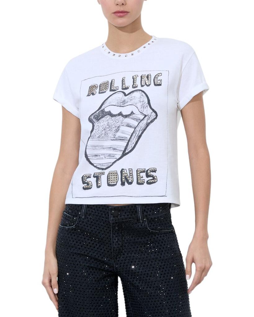 大人カジュアル★Alice+Olivia Berk Rolling Stones★Tシャツ白 Alice + Olivia Berk Studded Rolling Stones T-Shirt - T