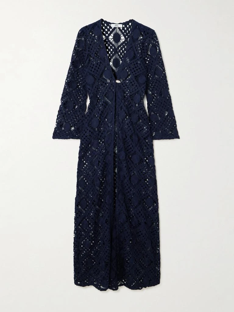 Sara Cristina Nerea Pearl-embellished Crocheted Cotton Coverup - Navy
