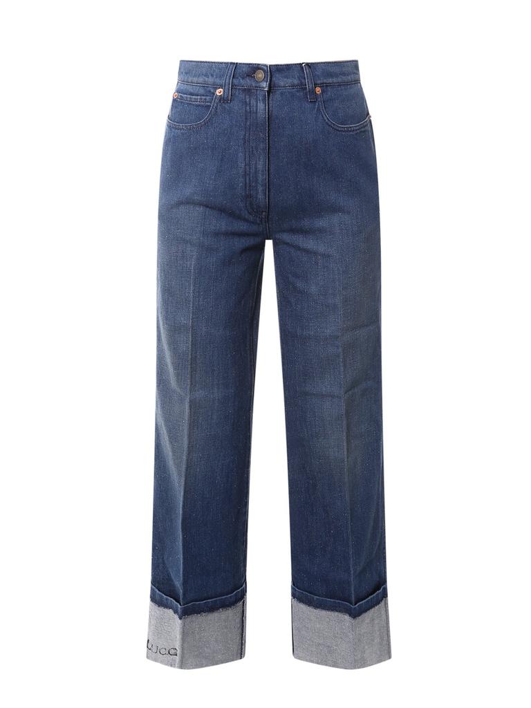 デニム・ジーパン Patchwork denim jeans with gucci rosso ancora Patchwork Denim Jeans With Gucci Rosso Ancora | italist