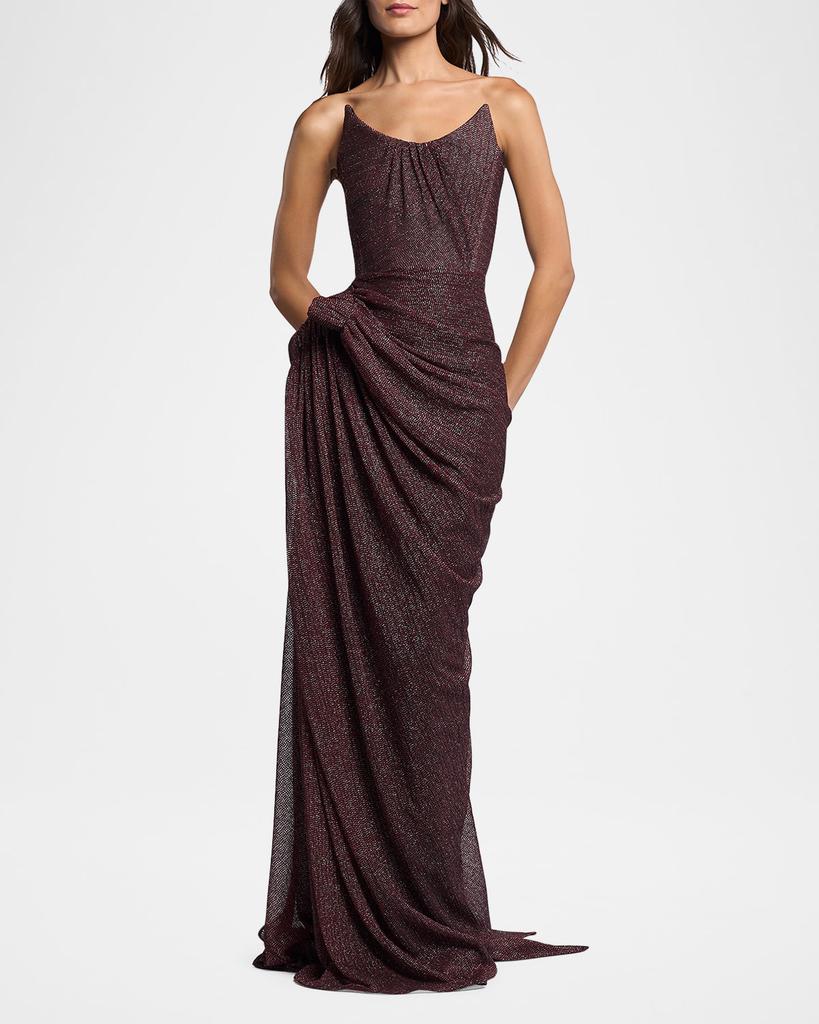 Maticevski Lexicon Metallic Draped Strapless Column Gown