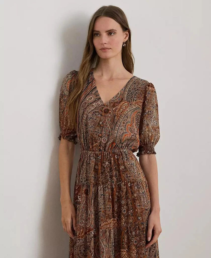 Ralph Lauren Women
s Paisley Belted Crinkle Puffed Sleeve Georgette Dress 4