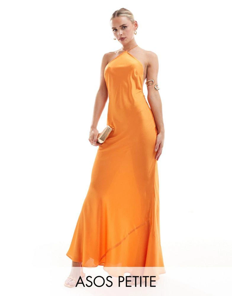 ASOS DESIGN Petite satin halter maxi dress with shaped back detail in  orange  On Sale Now with Up to 70% Off | Discover Exclusive Deals &  Savings at BeyondStyle  Authentic