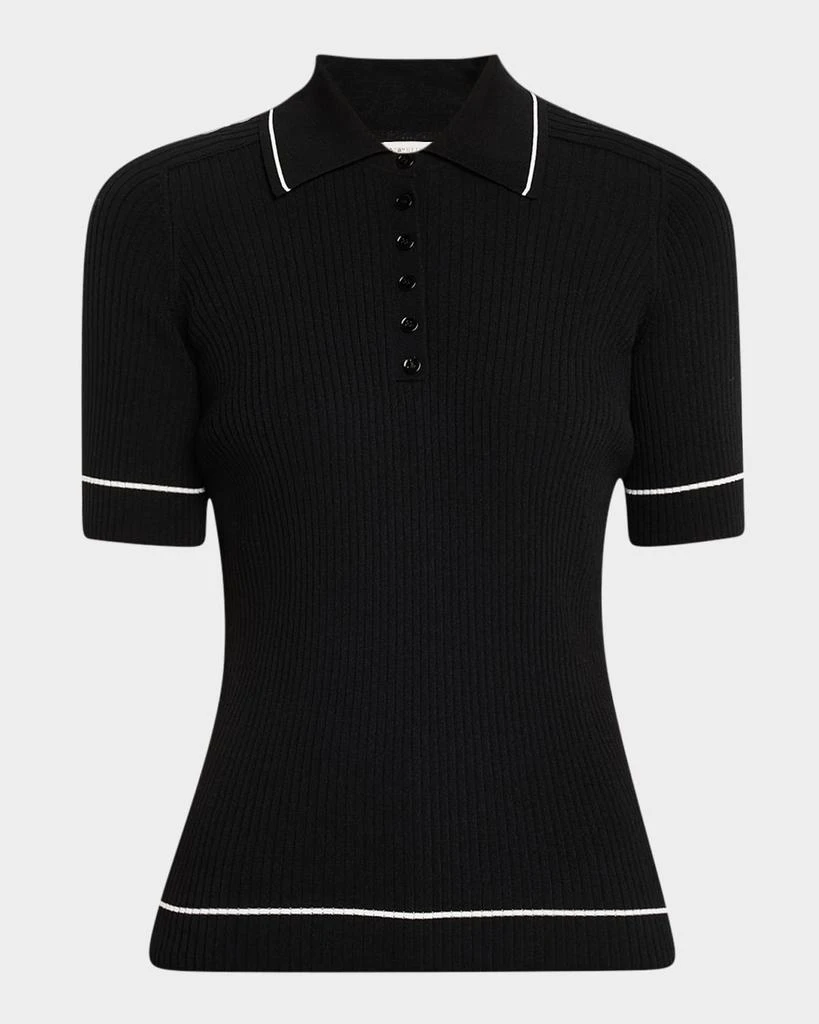 Lafayette 148 New York Ribbed Elbow-Sleeve Polo T-Shirt 1