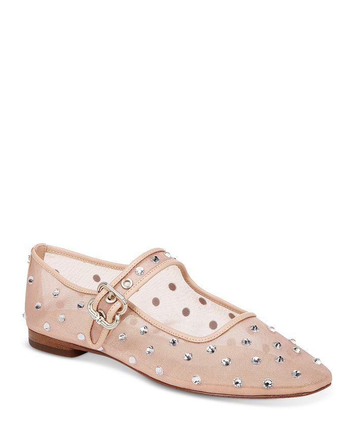 Sam Edelman Women's Michaela Square Toe Gem Embellished Mesh Mary Jane Shoes