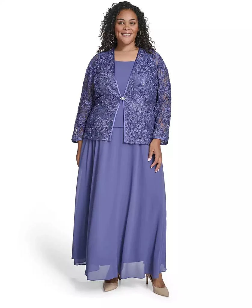 Jessica Howard Plus Size Midi Dress with 3/4-Sleeve Jacket, 2-Piece Set - Lapis - Size 24W