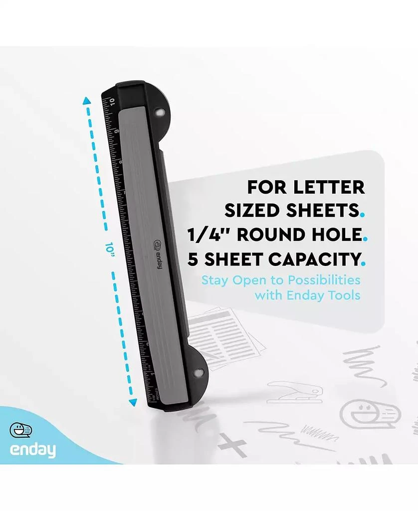 Enday 3 Hole Punch Pink, Portable Hole Puncher for 3 Ring Binder, 3 Sheets Capacity, Removable Chip Tray, 10” Ruler for School, Office, 1 Pc-by Enday 5