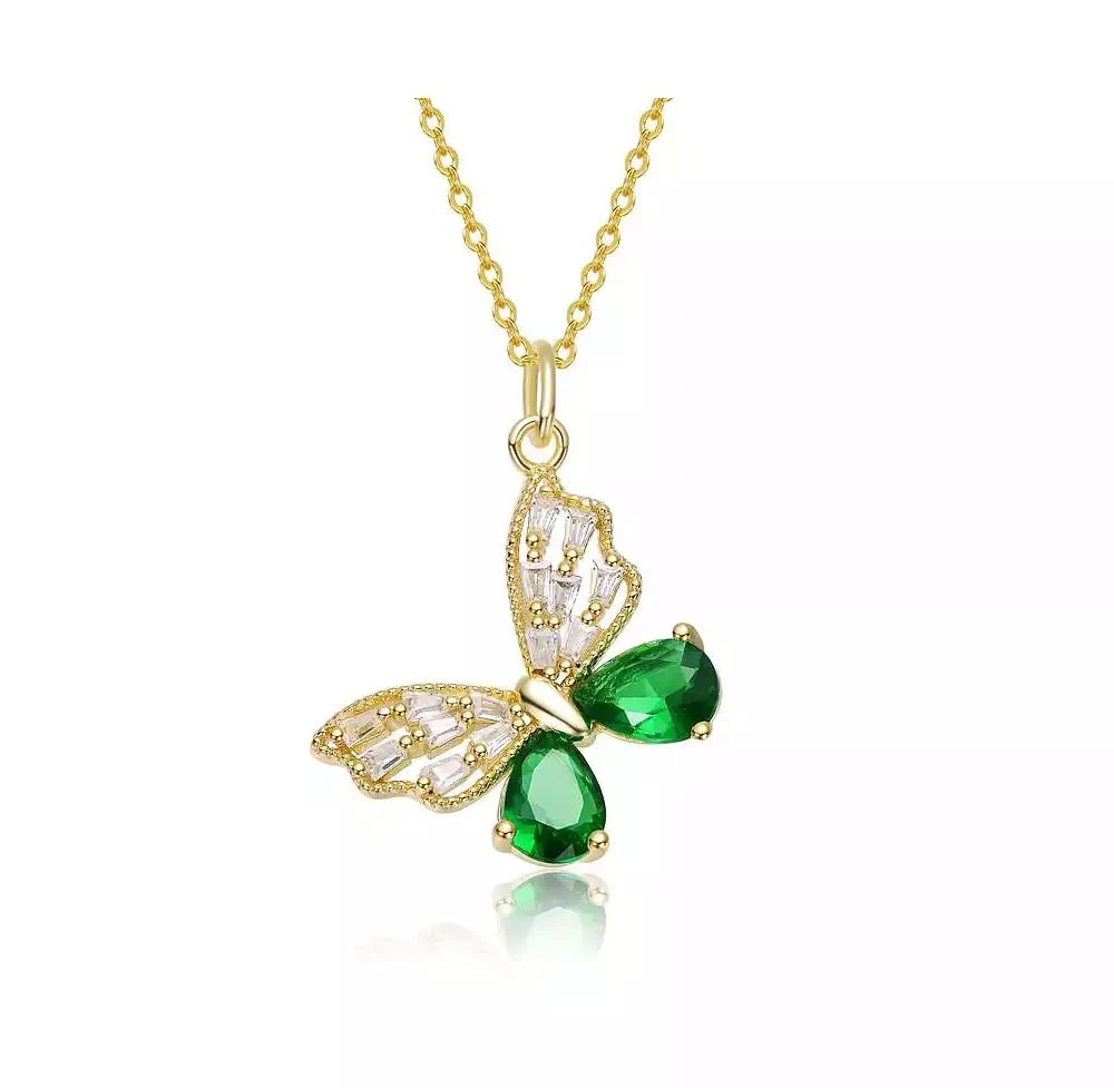 Rachel Glauber Sparkling 14K Gold Plated CZ Butterfly Pendant Necklace