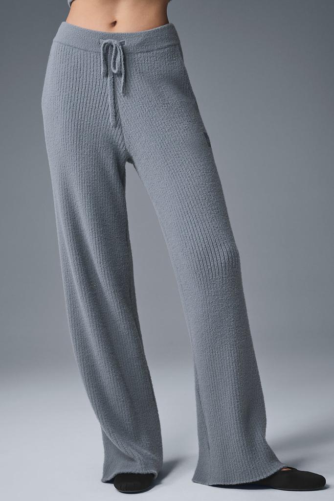 Alo Snuggle Up Sweater High-Waist Wide Leg Pant - Steel Grey