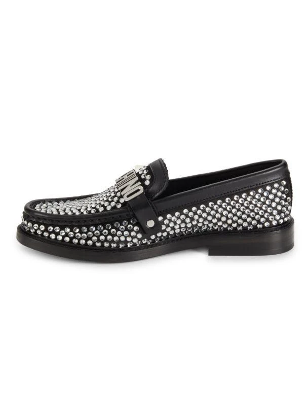 Moschino Crystal Embellished Logo Leather Loafers 4