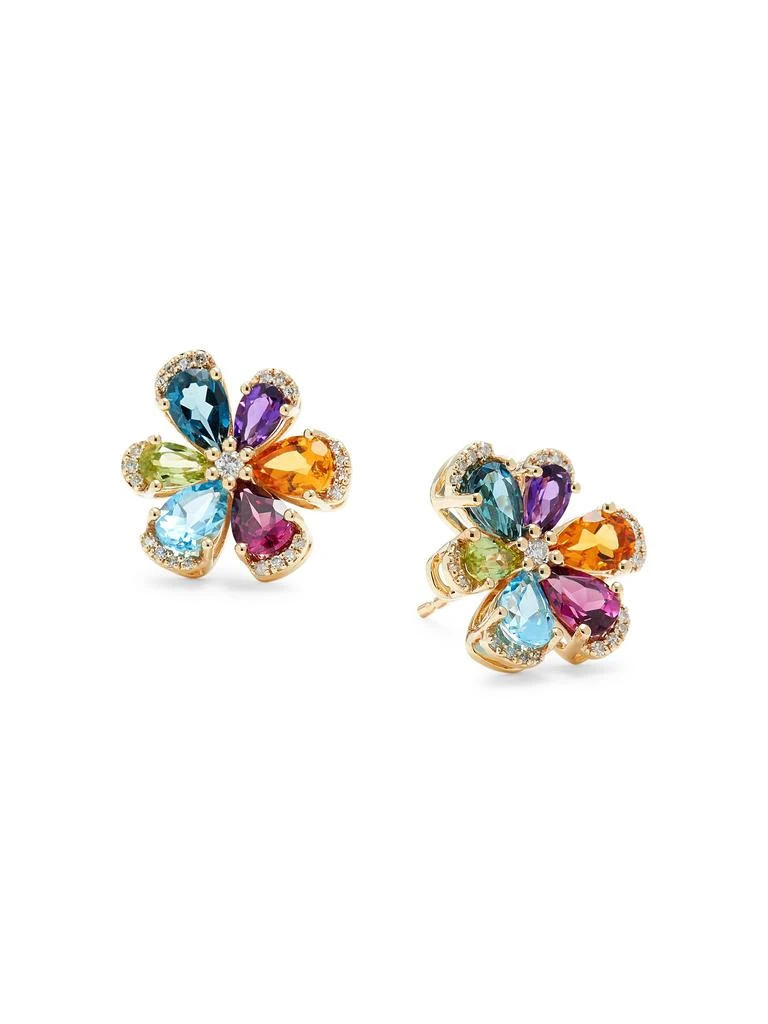 Effy 14K Yellow Gold, Multi-Tone Sapphire 
0.21 TCW Diamond Earrings