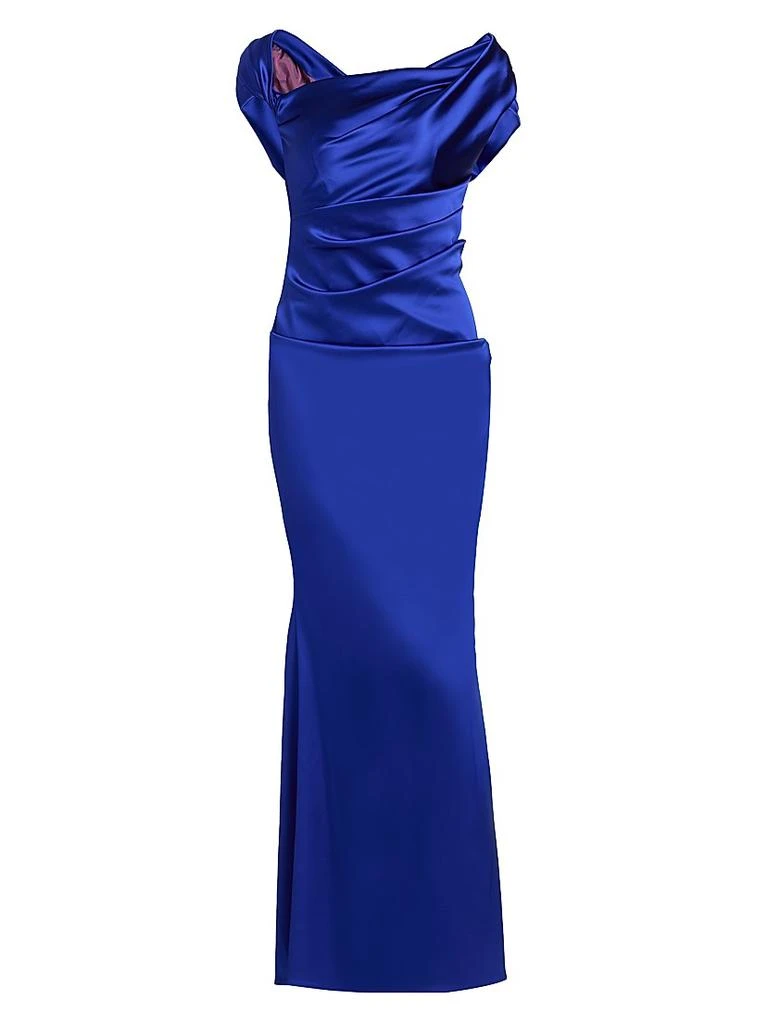 Talbot Runhof Draped Satin Asymmetric Sheath Gown