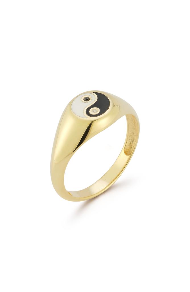 Sphera Milano 14K Gold Plate CZ Yin & Yang Signet Ring