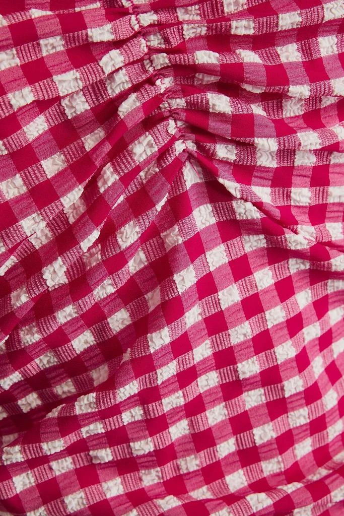 Ganni Cutout ruched gingham seersucker mini dress 4