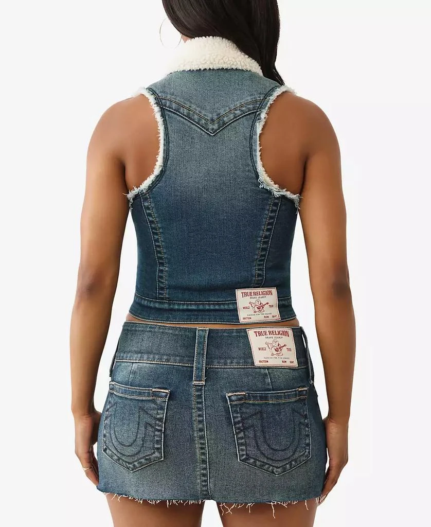 True Religion Women's Shrunken Sherpa Denim Vest 3