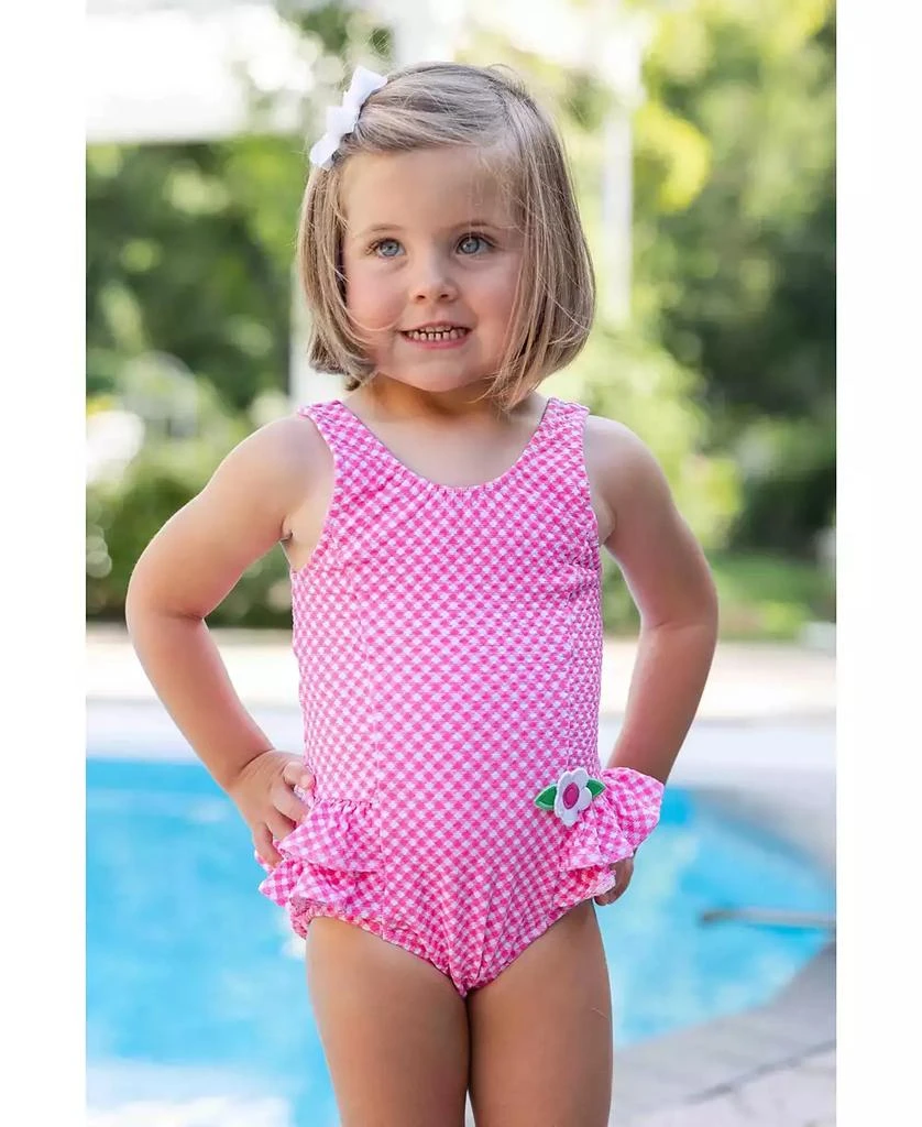 Florence Eiseman Little Girls Gingham Swimsuit with Ruffles and Flower 3