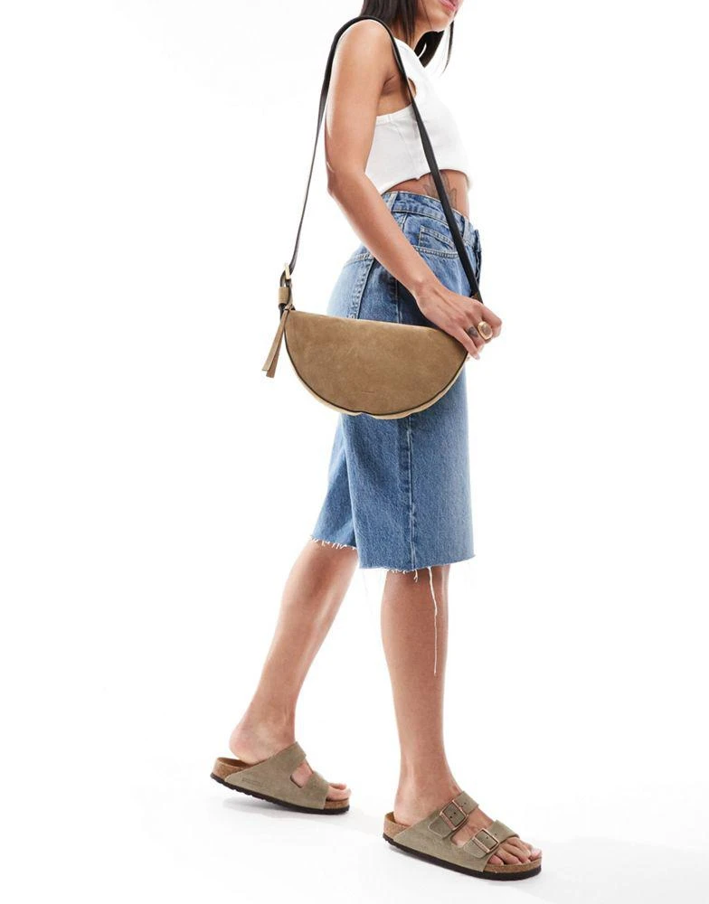 ALL SAINTS AllSaints suede half moon crossbody bag in light brown 3