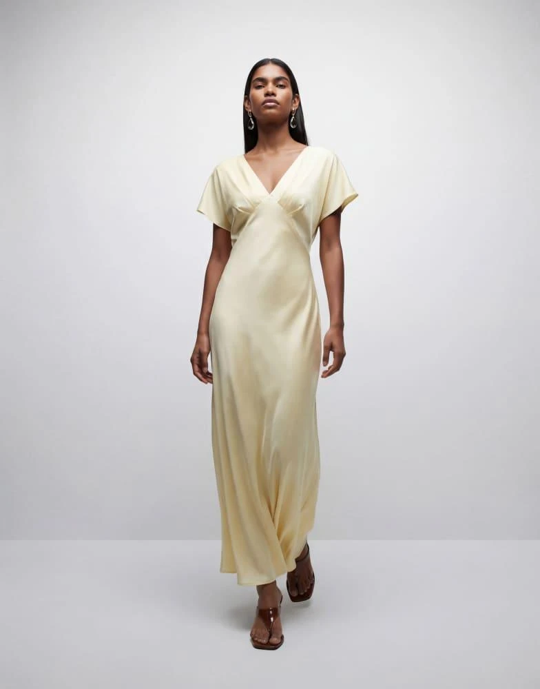 GINA TRICOT Gina Tricot batwing plunge satin maxi dress in butter yellow -  Dresses & Skirts - Free Shipping - BeyondStyle