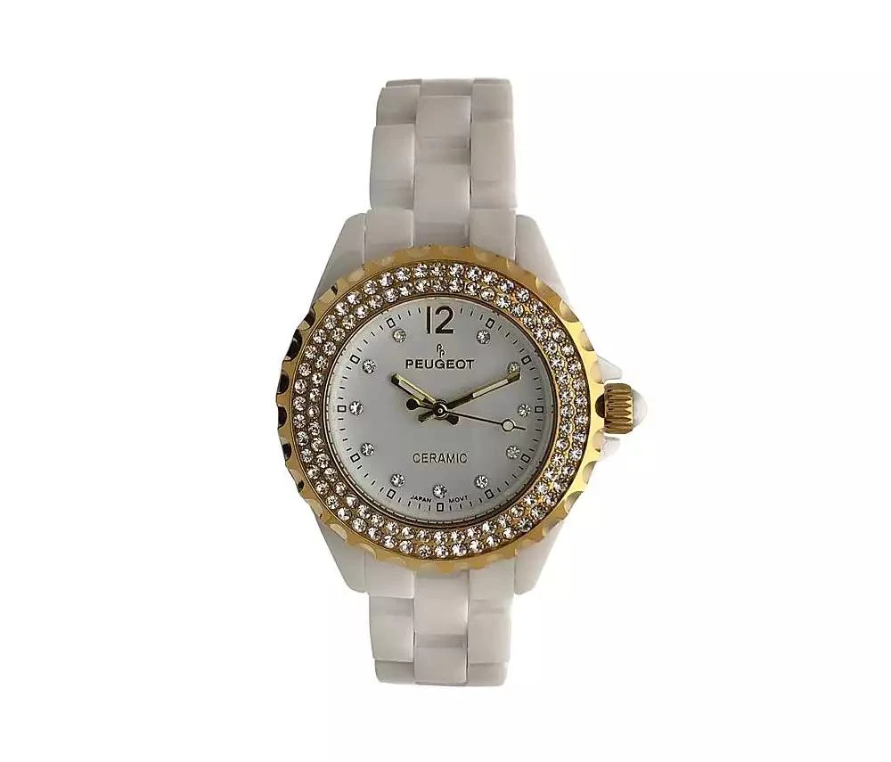 Peugeot Women's 36mm White Ceramic Watch with Gold Crystal Bezel